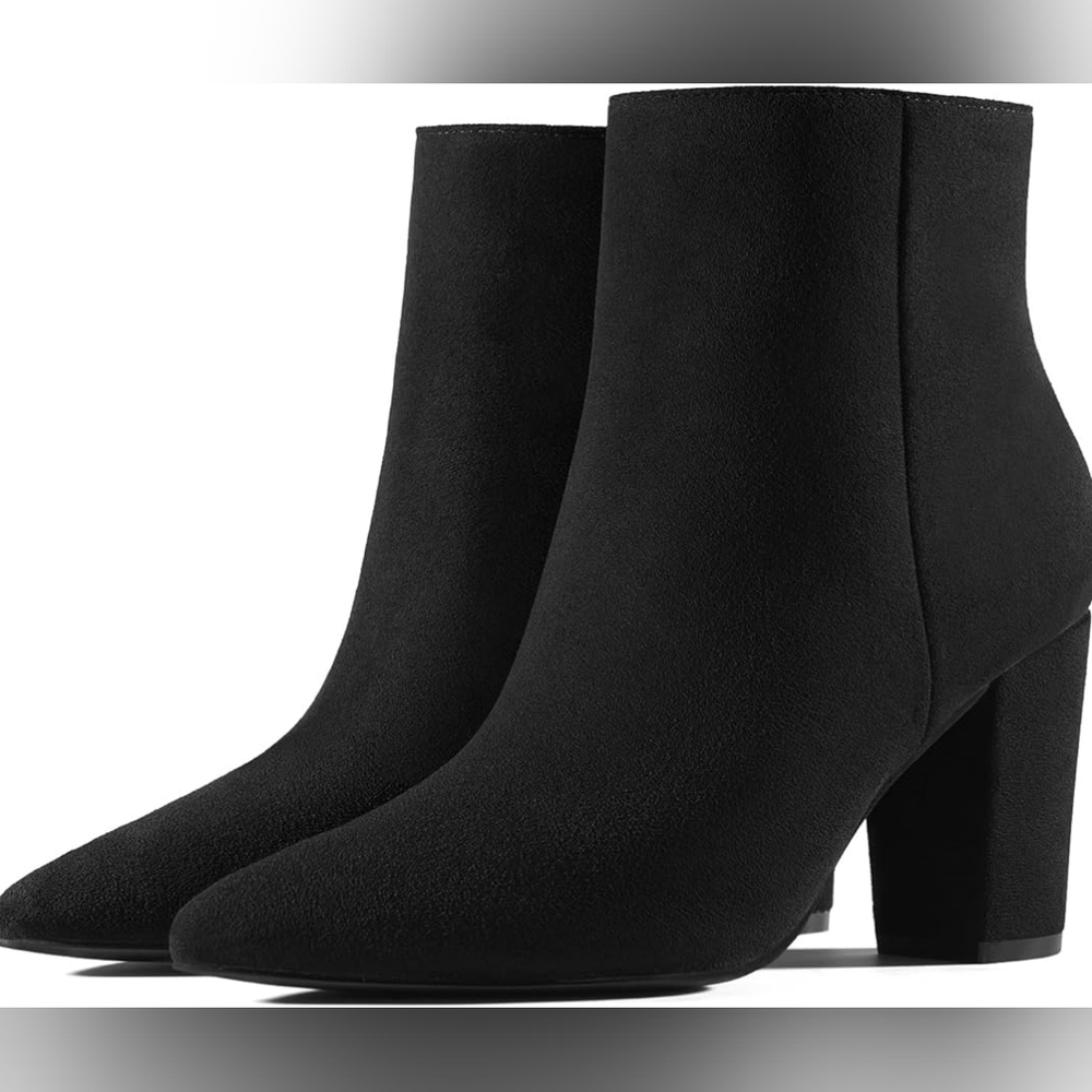 Elegant Black Ankle Boots, Chunky Heel, 8.5
